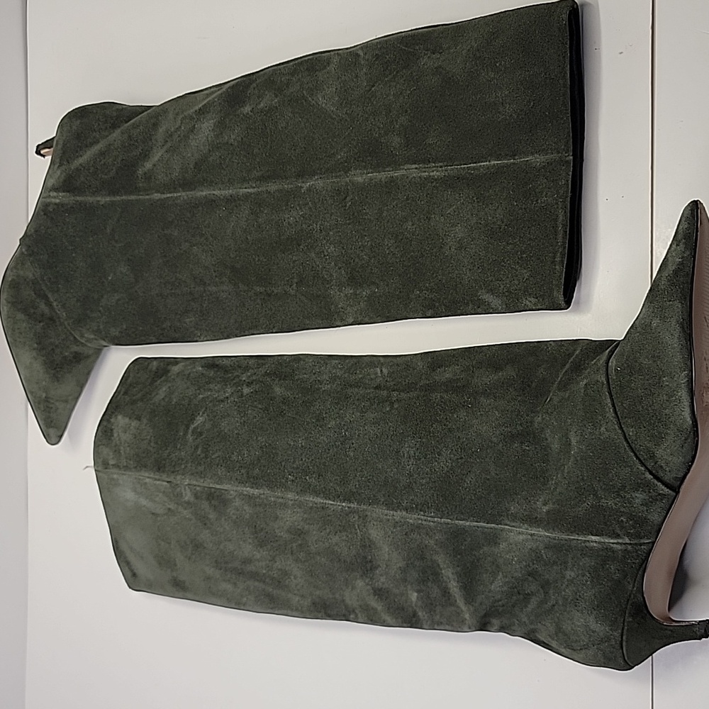 STEVE MADDEN LUCA KITTEN HEEL KNEE HIGH BOOTS OLIVE SUEDE - Picture 8 of 15